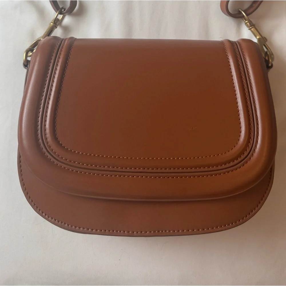 ZARA Cognac Brown Structured Crossbody Bag Gold Hardware - Picture 1 of 6